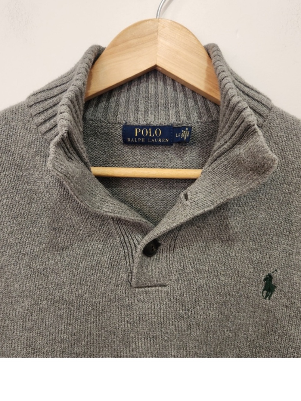 Polo Ralph Lauren Mens Gray Marled Knit Cotton Button Mock Neck Sweater Size L - Picture 2 of 9